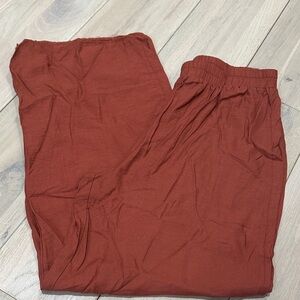 Women's Brick Orange Wide Leg Flowy Casual Lightweight Pants Elastic Waist